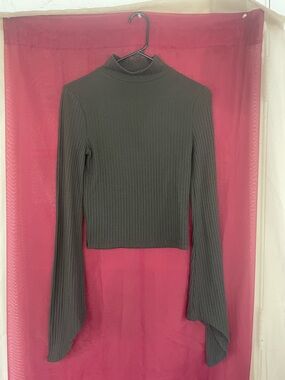 Disturbia Dark Green Ribbed Mock Neck Long-Sleeve Top